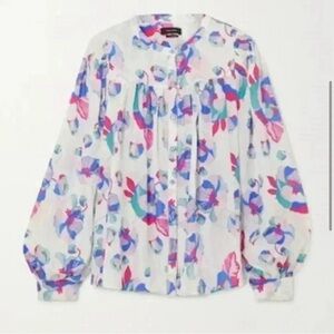 ISABEL MARANT Ritonea Pintucked Floral-print Silk Blouse In White